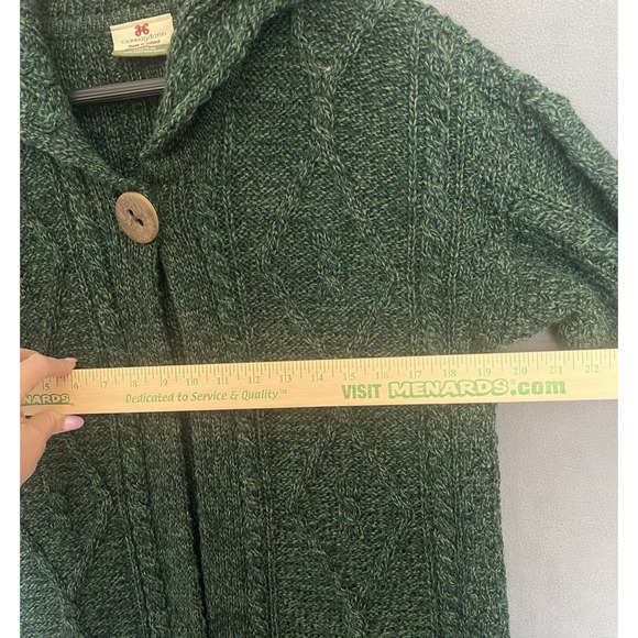 Carraig Donn Cardigan Sz M Green Celtic Knot One Button Irish New Wool FLAWS - Picture 7 of 11
